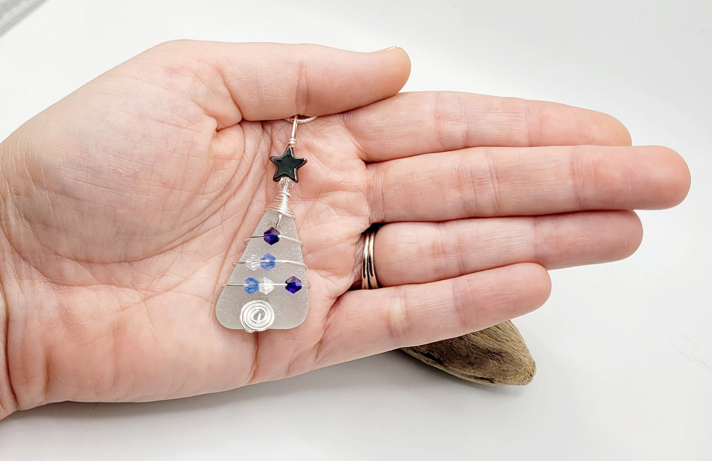 Genuine Sea Glass Christmas Tree Pendant/Sea Glass Christmas Tree Ornament/Coastal Ornament/Beach Decor/44d