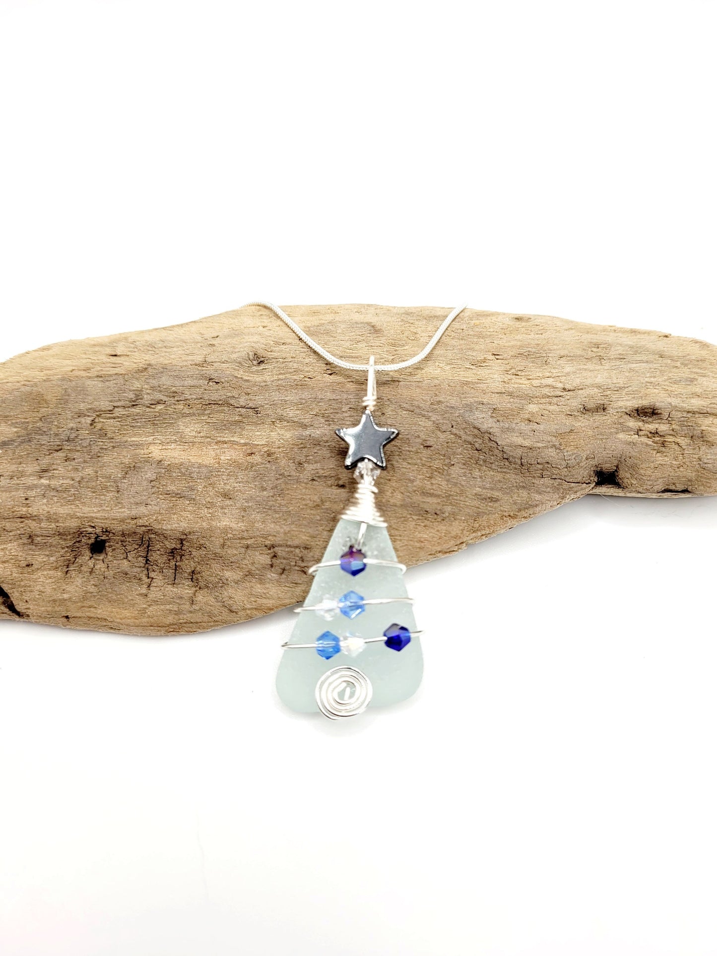 Genuine Sea Glass Christmas Tree Pendant/Sea Glass Christmas Tree Ornament/Coastal Ornament/Beach Decor/44d