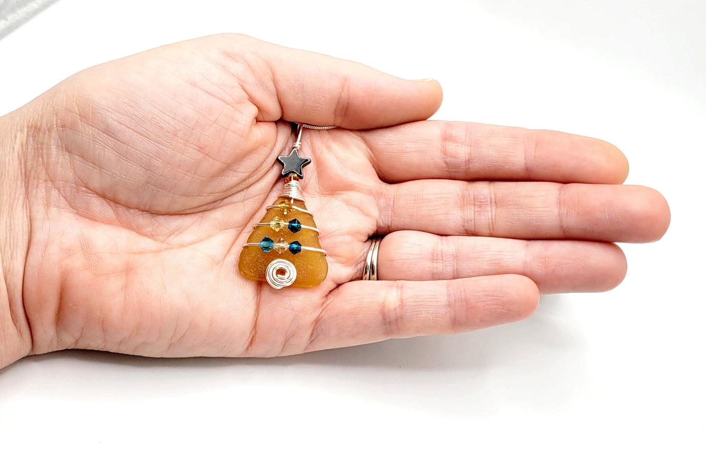 Genuine Sea Glass Christmas Tree Pendant/Sea Glass Christmas Tree Ornament/Coastal Ornament/Beach Decor/42d