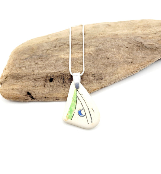 Genuine Sea Pottery Pendant Beach Ceramic Necklace Beach Ceramic Charm Unique Gift Blue Sea Pottery Sea Pottery Necklace