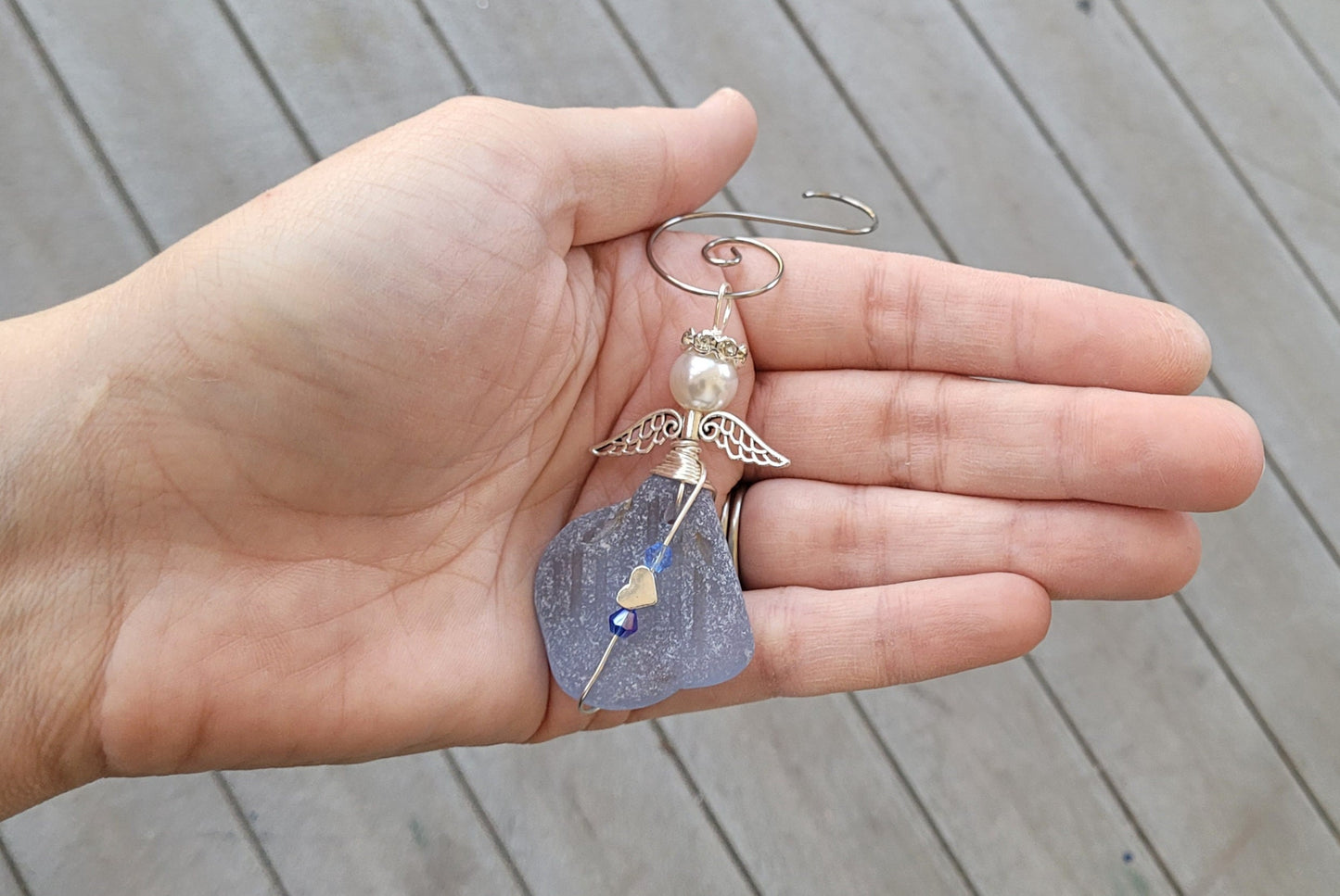 Genuine Sea Glass Angel Sun Catcher/Angel Car Charm/Angel Pendant/Angel Ornament/Get Well Gift/Religious Gift/Gift for Her/Birthday Gift/175