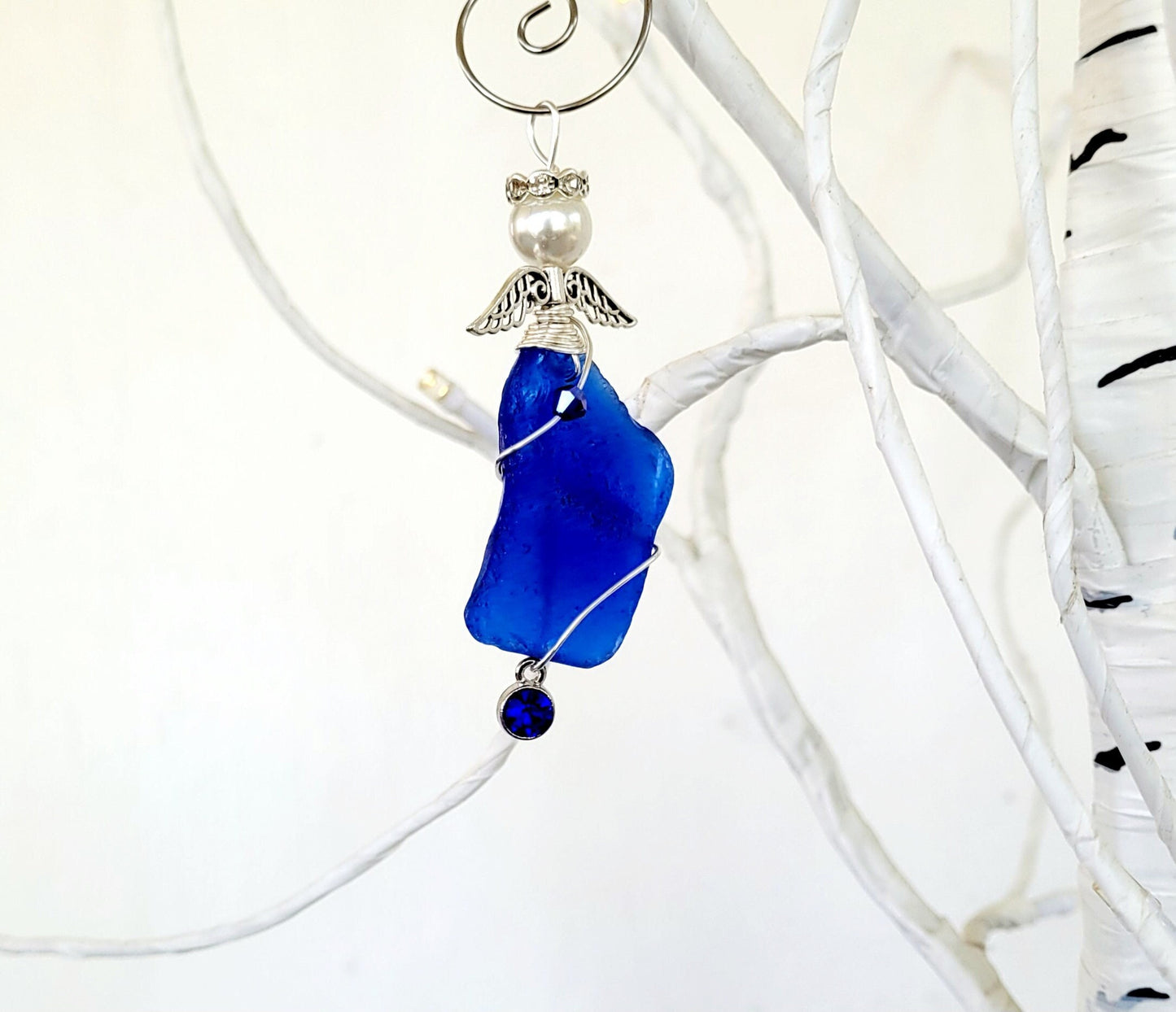 Genuine Sea Glass Angel Sun Catcher/Rare Cobalt Blue Sea Glass/Angel Car Charm/Angel Pendant/Angel Ornament/Get Well Gift/Religious Gift/65