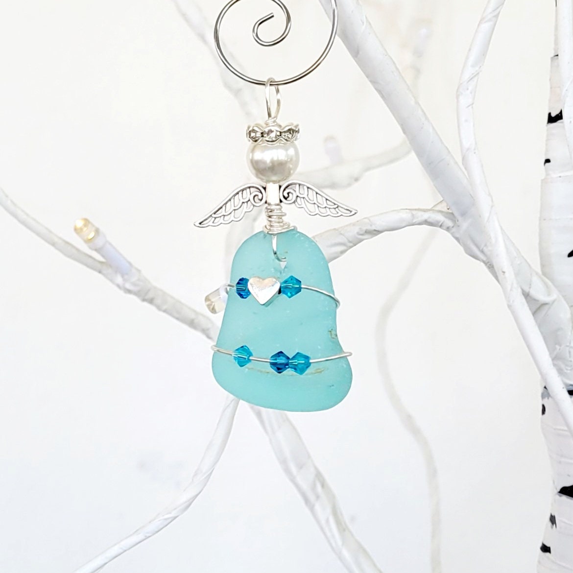 Genuine Sea Glass Angel Sun Catcher/Angel Car Charm/Angel Pendant/Angel Ornament/Get Well Gift/Religious Gift/Gift for Her/Birthday Gift/90