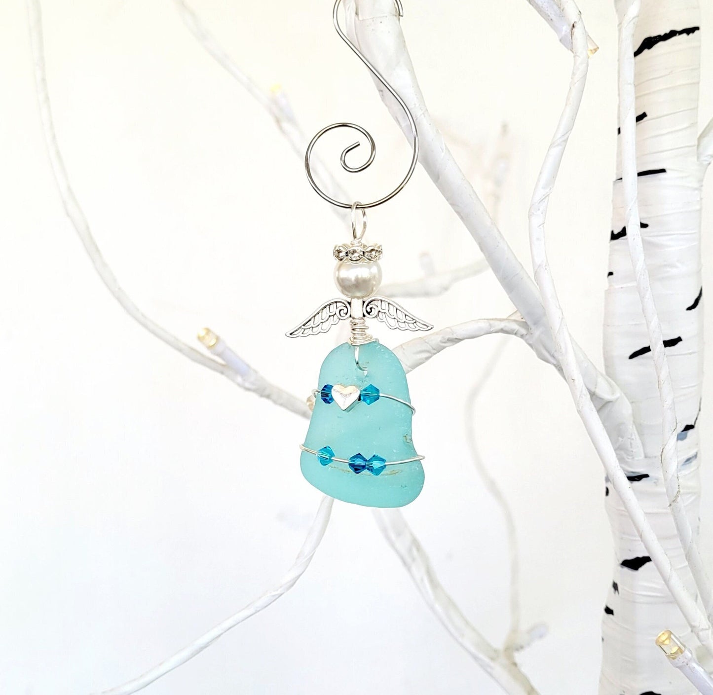 Genuine Sea Glass Angel Sun Catcher/Angel Car Charm/Angel Pendant/Angel Ornament/Get Well Gift/Religious Gift/Gift for Her/Birthday Gift/90