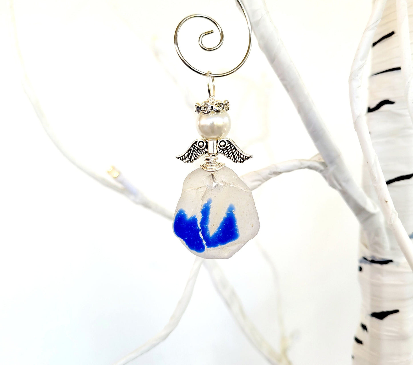 Genuine Sea Glass Angel Sun Catcher/Angel Car Charm/Angel Pendant/Angel Ornament/Get Well Gift/Gift for Her/Birthday Gift/150