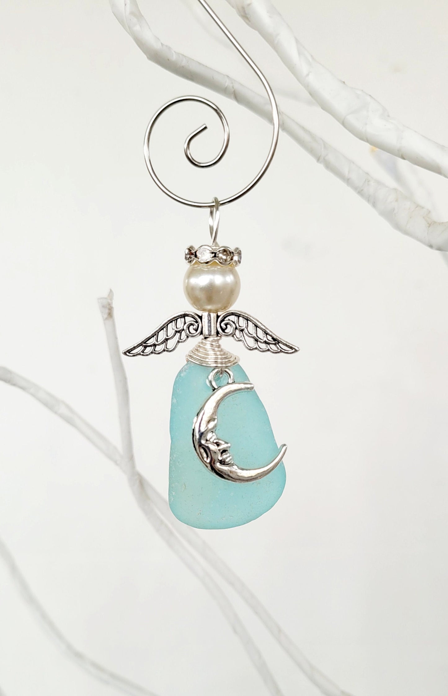 Genuine Sea Glass Angel Sun Catcher/Angel Car Charm/Angel Pendant/Angel Ornament/Get Well Gift/Religious Gift/Gift for Her/Birthday Gift/170