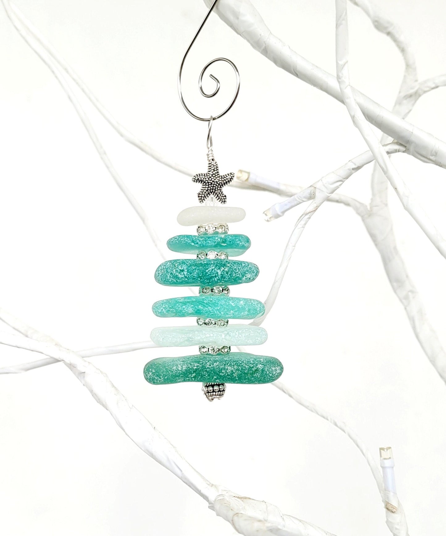 Sea Glass Christmas Tree Ornament/Sea Glass Pine Tree Ornament/Genuine Sea Glass Tree Ornament/10