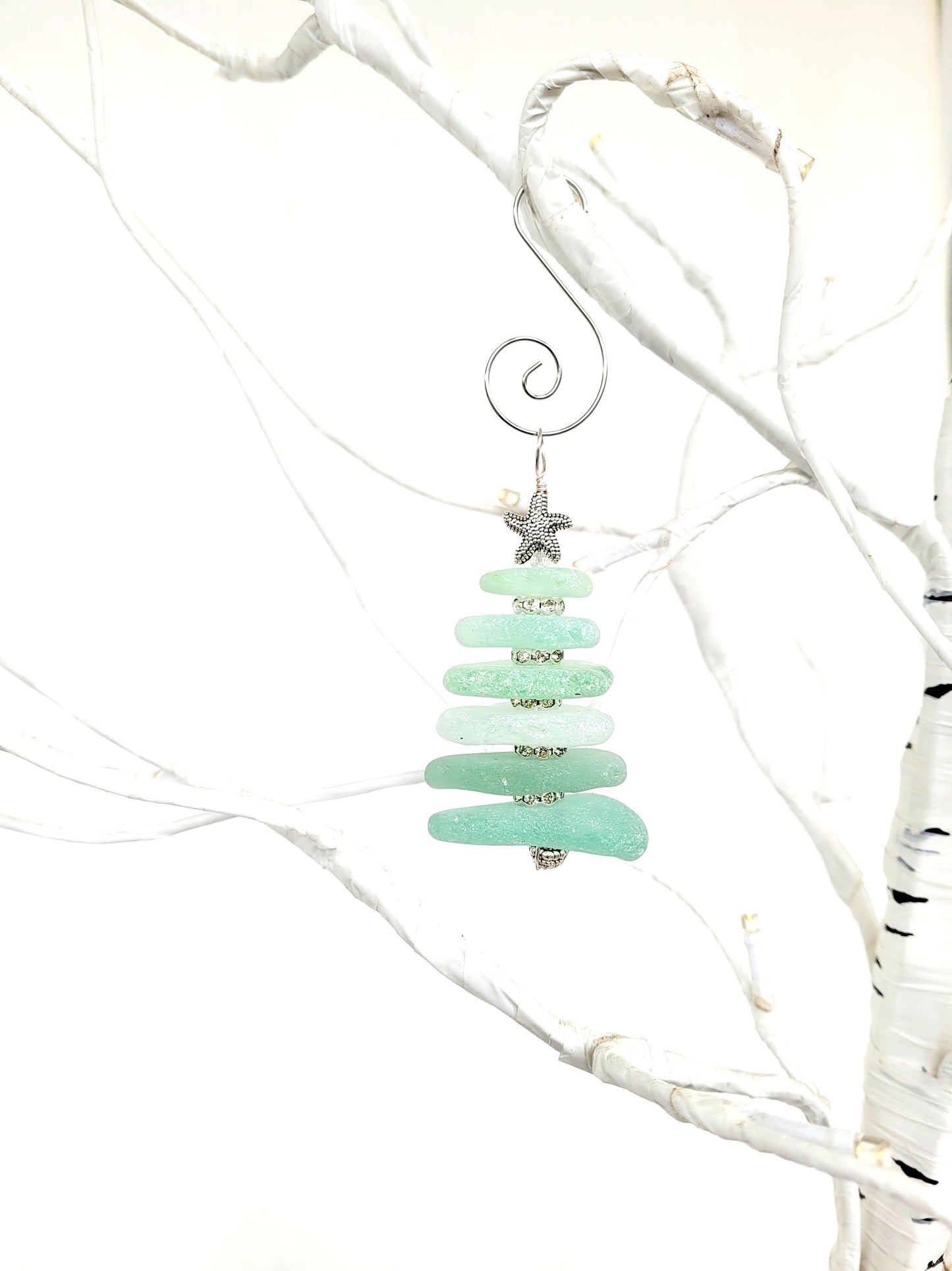 Sea Glass Christmas Tree Ornament/Sea Glass Pine Tree Ornament/Genuine Sea Glass Tree Ornament/12