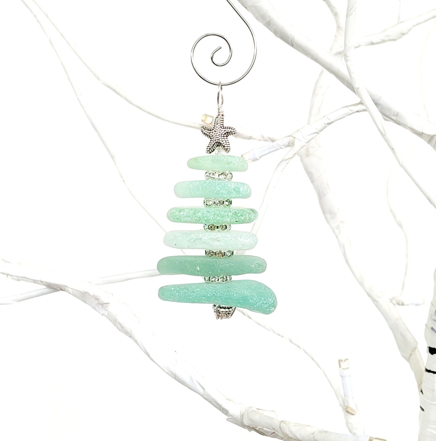 Sea Glass Christmas Tree Ornament/Sea Glass Pine Tree Ornament/Genuine Sea Glass Tree Ornament/12