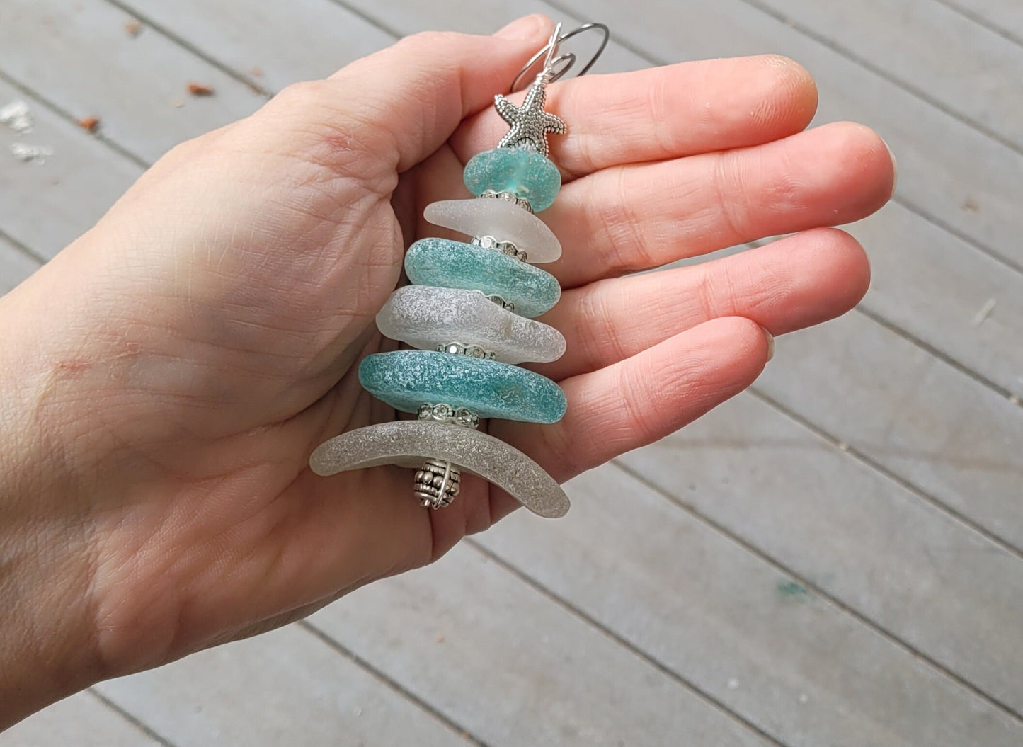 Sea Glass Christmas Tree Ornament/Sea Glass Pine Tree Ornament/Genuine Sea Glass Tree Ornament/16