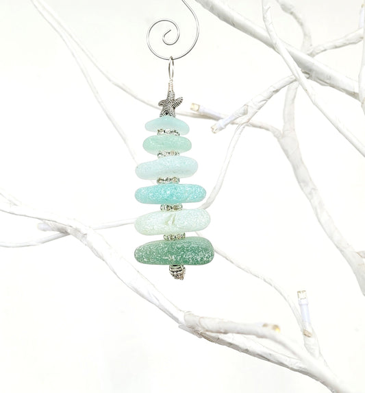 Sea Glass Christmas Tree Ornament/Sea Glass Pine Tree Ornament/Genuine Sea Glass Tree Ornament/18