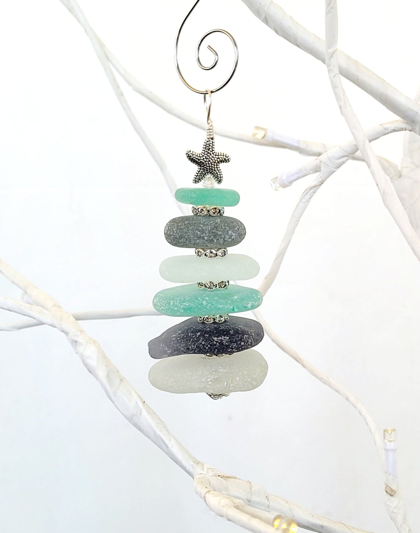 Sea Glass Christmas Tree Ornament/Sea Glass Pine Tree Ornament/Genuine Sea Glass Tree Ornament/24