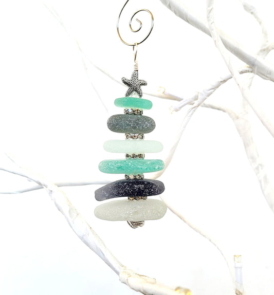 Sea Glass Christmas Tree Ornament/Sea Glass Pine Tree Ornament/Genuine Sea Glass Tree Ornament/24