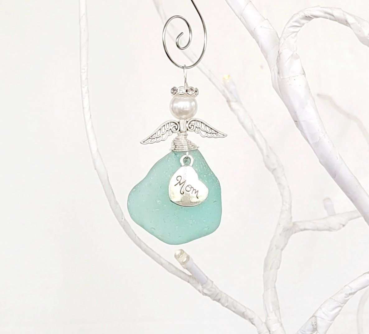 Genuine Sea Glass Angel Sun Catcher/Angel Car Charm/Angel Pendant/Angel Ornament/Get Well Gift/Gift for Her/Birthday Gift/146