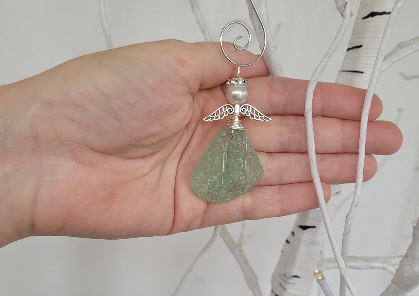 Genuine Sea Glass Angel Sun Catcher/Angel Car Charm/Angel Pendant/Angel Ornament/Get Well Gift/Religious Gift/Gift for Her/Birthday Gift/55B