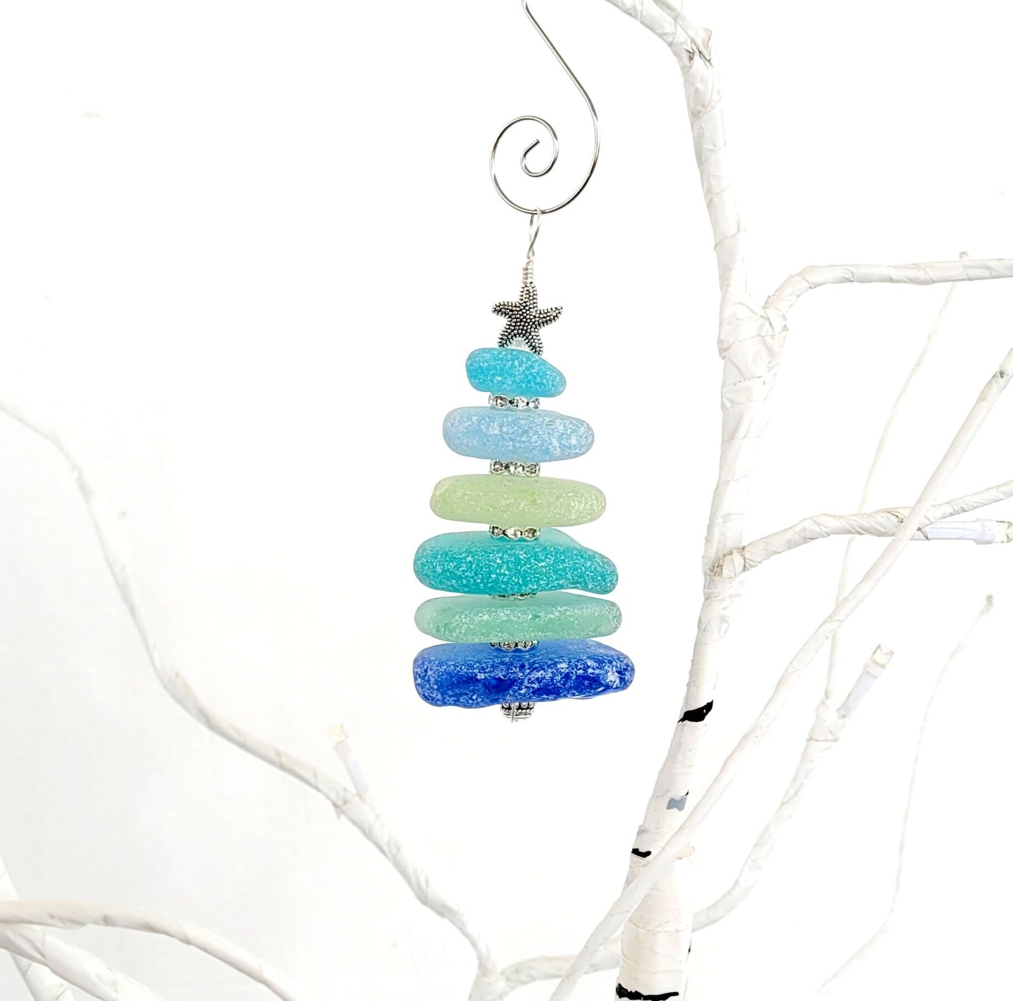 Sea Glass Christmas Tree Ornament/Sea Glass Pine Tree Ornament/Genuine Sea Glass Tree Ornament/30