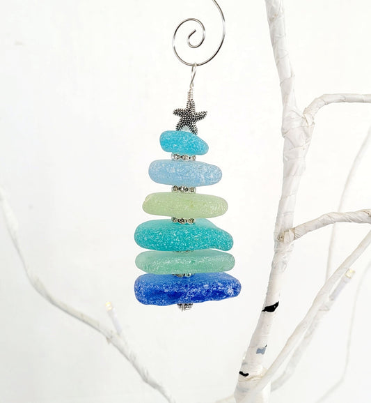 Sea Glass Christmas Tree Ornament/Sea Glass Pine Tree Ornament/Genuine Sea Glass Tree Ornament/30