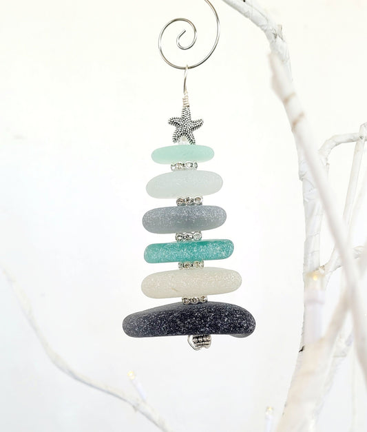 Sea Glass Christmas Tree Ornament/Sea Glass Pine Tree Ornament/Genuine Sea Glass Tree Ornament/32