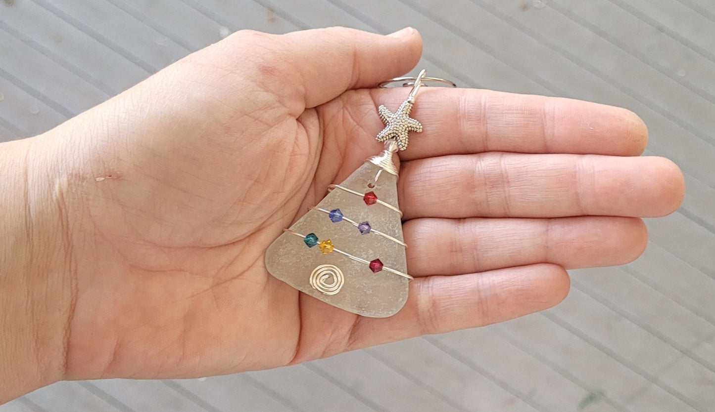 Genuine Sea Glass Christmas Tree Pendant/Sea Glass Christmas Tree Ornament/Coastal Ornament/Beach Decor/48d