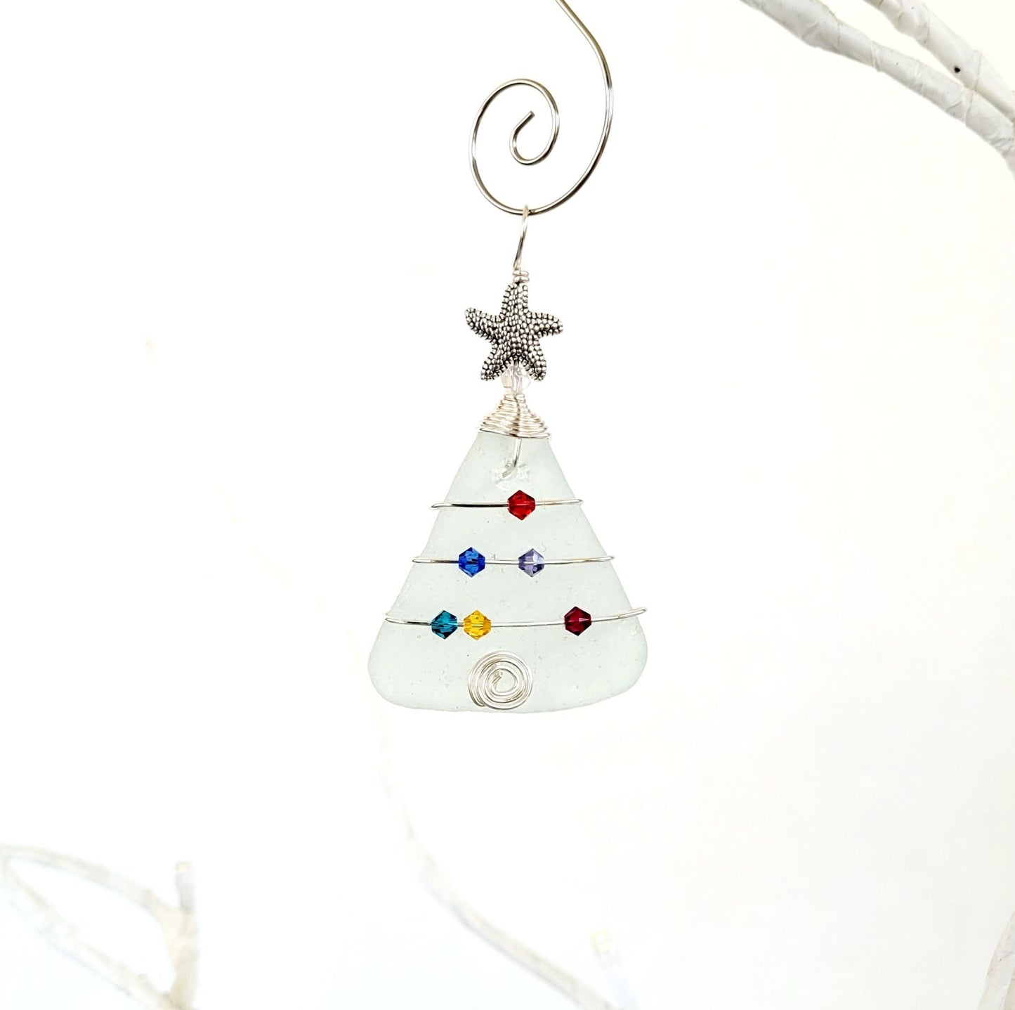 Genuine Sea Glass Christmas Tree Pendant/Sea Glass Christmas Tree Ornament/Coastal Ornament/Beach Decor/48d