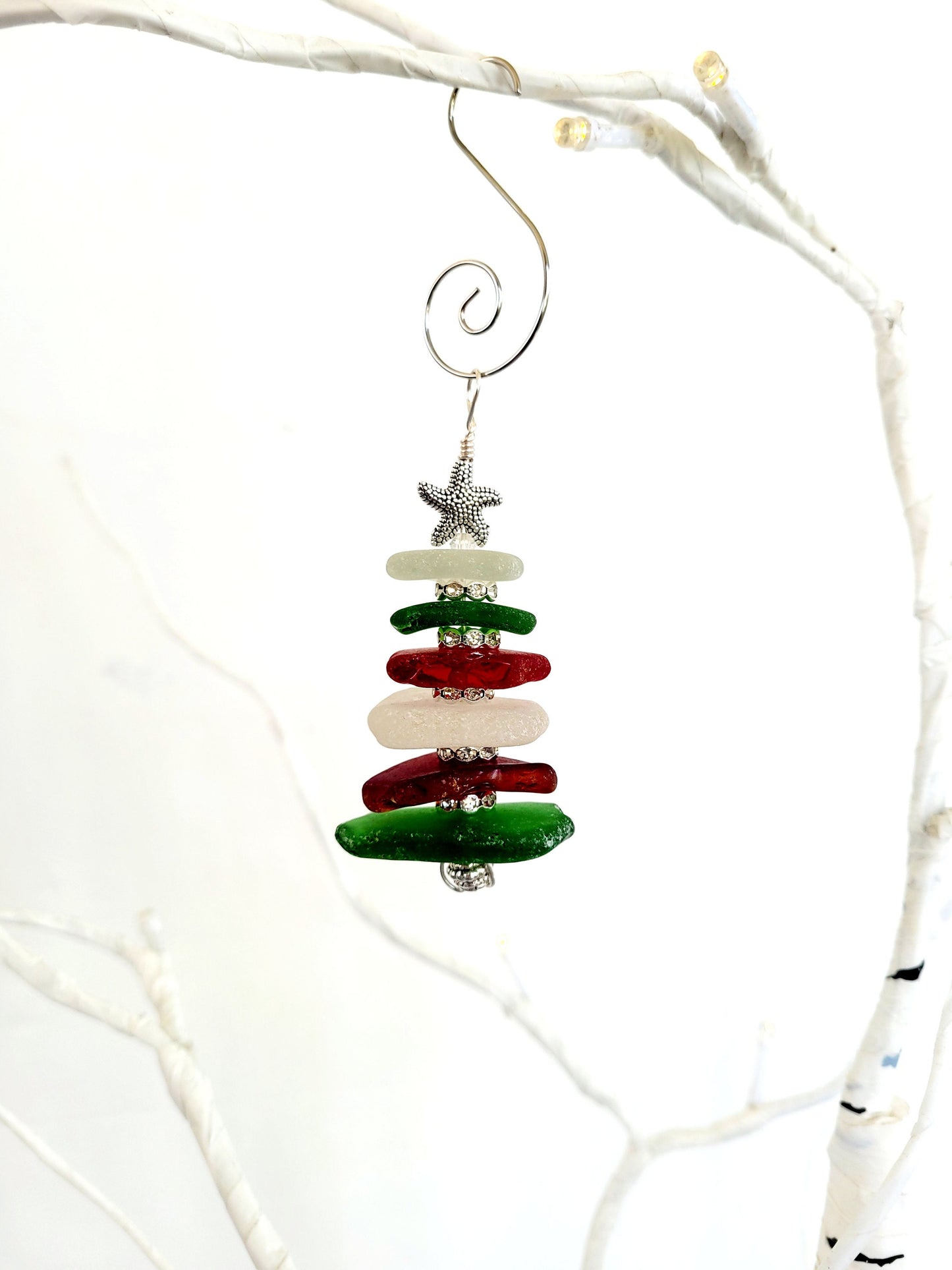 Sea Glass Christmas Tree Ornament/Sea Glass Pine Tree Ornament/Genuine Sea Glass Rare Red Tree Ornament/39