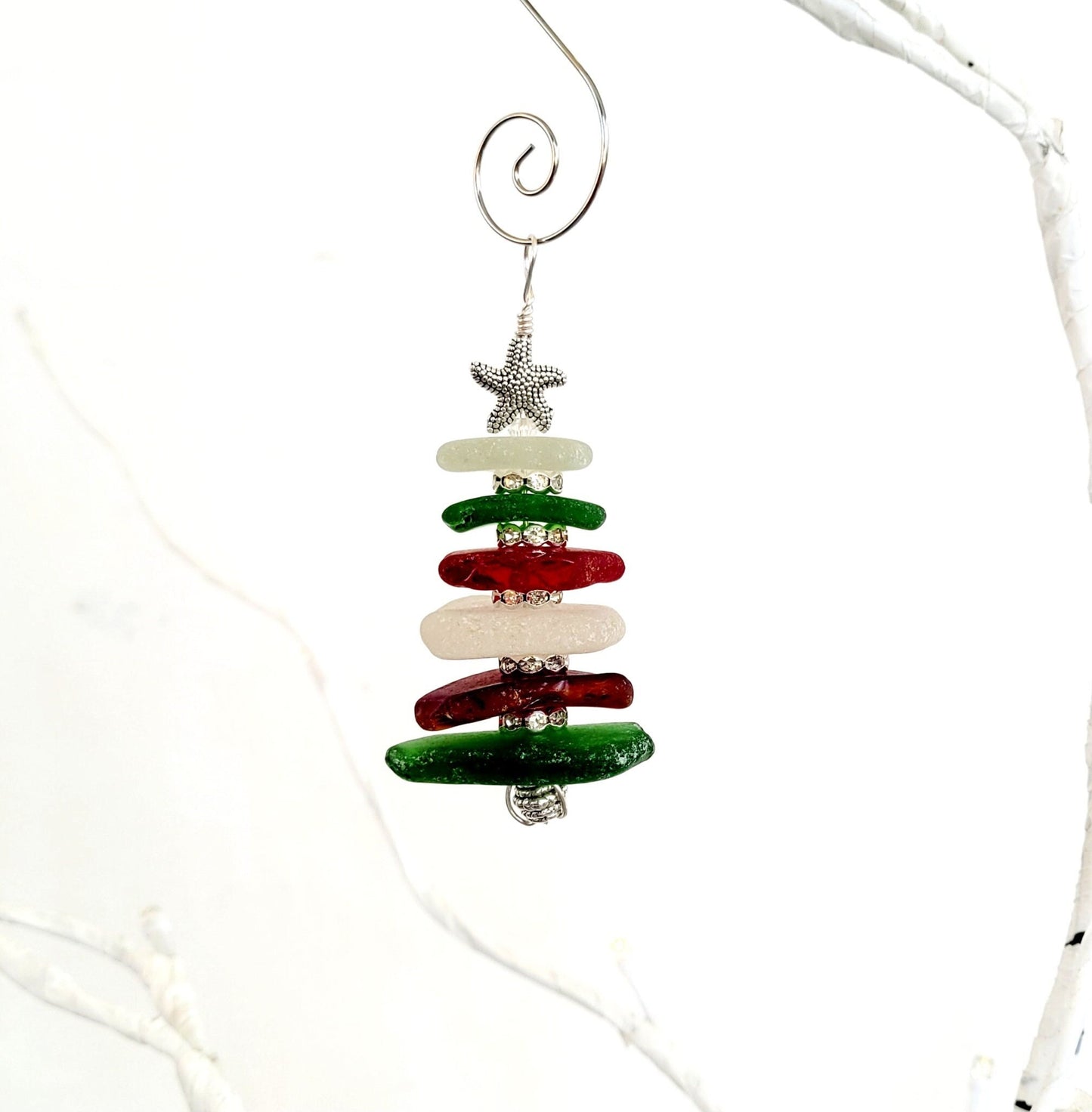 Sea Glass Christmas Tree Ornament/Sea Glass Pine Tree Ornament/Genuine Sea Glass Rare Red Tree Ornament/39