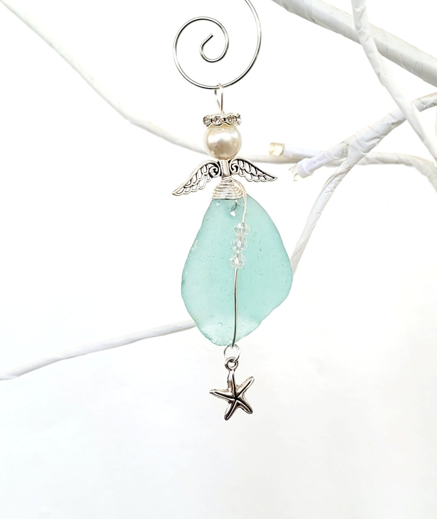 Genuine Sea Glass Angel Sun Catcher/Angel Car Charm/Angel Pendant/Angel Ornament/Get Well Gift/Religious Gift/Gift for Her/Birthday Gift/171