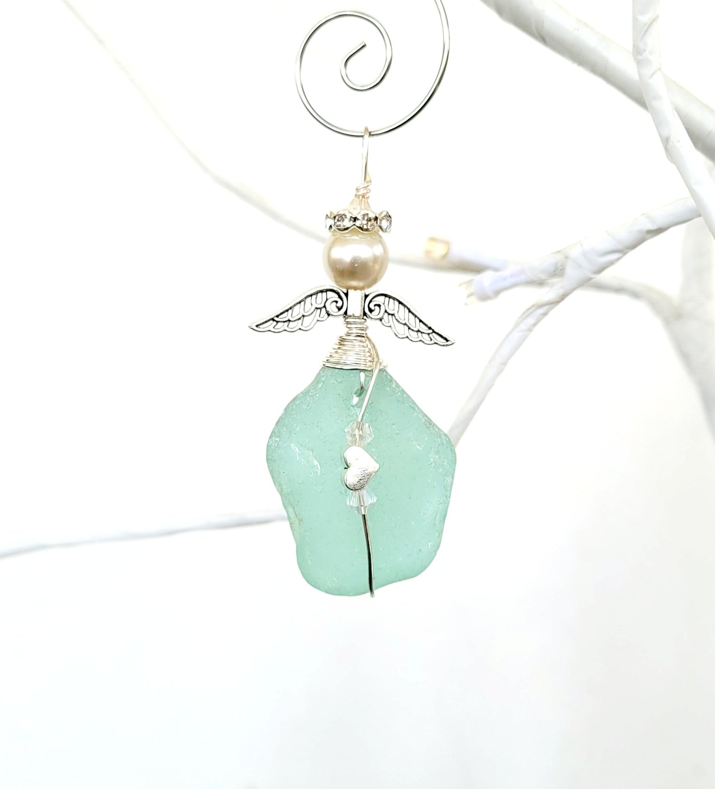 Genuine Sea Glass Angel Sun Catcher/Angel Car Charm/Angel Pendant/Angel Ornament/Get Well Gift/Religious Gift/Gift for Her/Birthday Gift/164