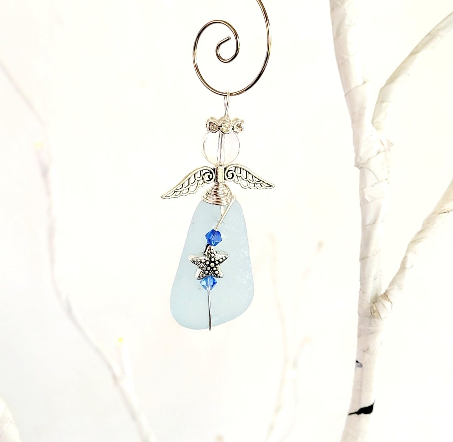 Genuine Sea Glass Angel Sun Catcher/Angel Car Charm/Angel Pendant/Angel Ornament/Get Well Gift/Gift for Her/Birthday Gift/113