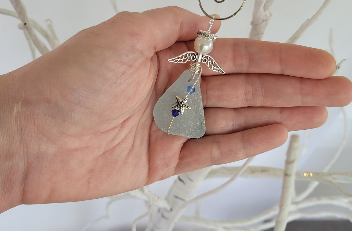 Genuine Sea Glass Angel Sun Catcher/Angel Car Charm/Angel Pendant/Get Well Gift/Mother's Day Gift/Gift for Her/Birthday Gift/110