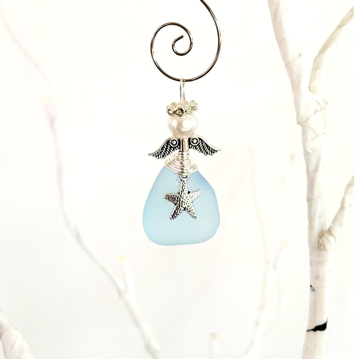 Genuine Sea Glass Angel Sun Catcher/Angel Car Charm/Angel Pendant/Angel Ornament/Get Well Gift/Gift for Her/Birthday Gift/85