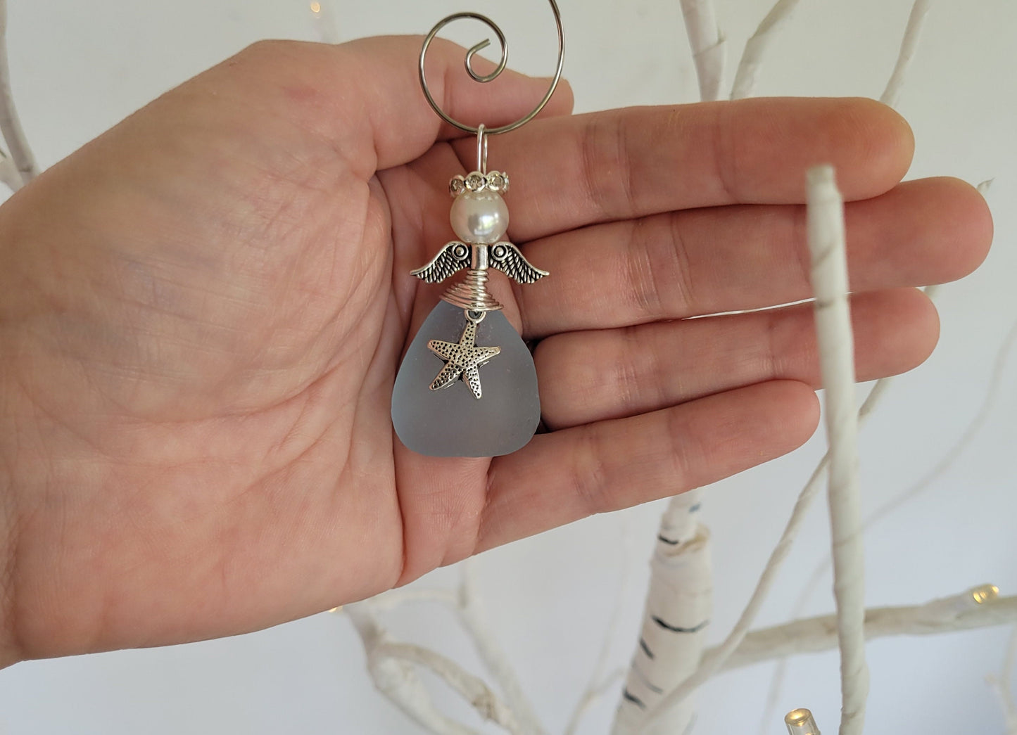 Genuine Sea Glass Angel Sun Catcher/Angel Car Charm/Angel Pendant/Angel Ornament/Get Well Gift/Gift for Her/Birthday Gift/85