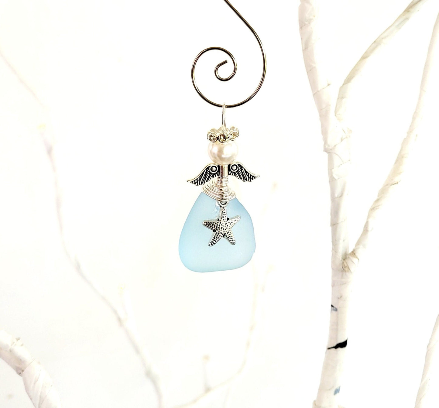 Genuine Sea Glass Angel Sun Catcher/Angel Car Charm/Angel Pendant/Angel Ornament/Get Well Gift/Gift for Her/Birthday Gift/85