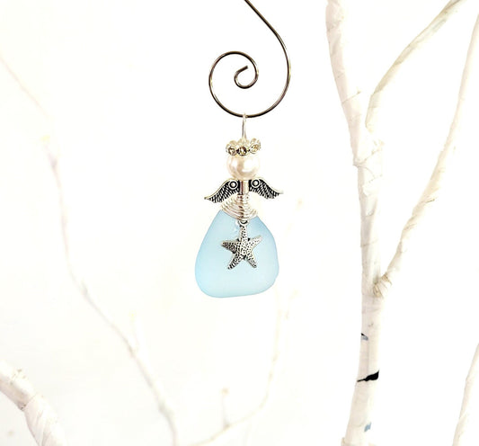 Genuine Sea Glass Angel Sun Catcher/Angel Car Charm/Angel Pendant/Angel Ornament/Get Well Gift/Gift for Her/Birthday Gift/85