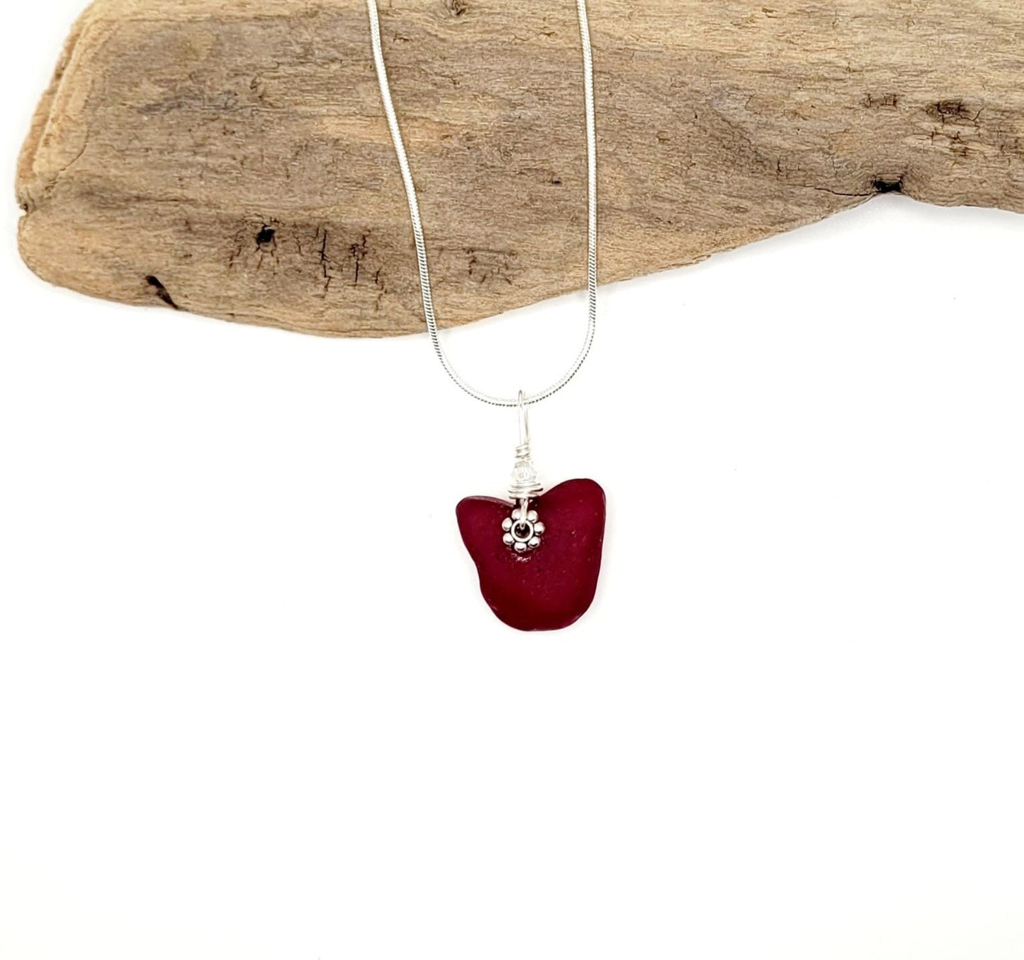 Genuine Sea Glass Pendant/ UV Red Sea Glass Pendant/Natural Sea Glass Pendant/Anniversary Gift/Gift for her/Unique Gift/53