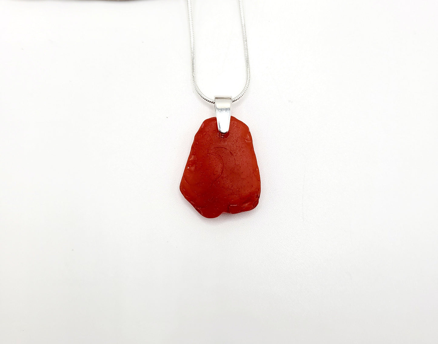 Rare Red Orange Genuine Milk Sea Glass/Sea Glass and Sterling Silver Necklace/Red Orange Glass Sea Glass Pendant/Sea Glass Jewelry/67