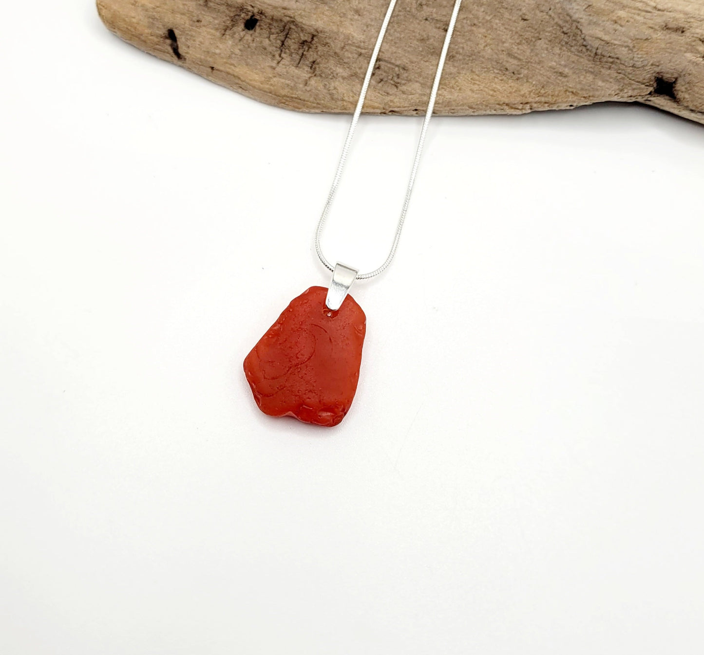 Rare Red Orange Genuine Milk Sea Glass/Sea Glass and Sterling Silver Necklace/Red Orange Glass Sea Glass Pendant/Sea Glass Jewelry/67