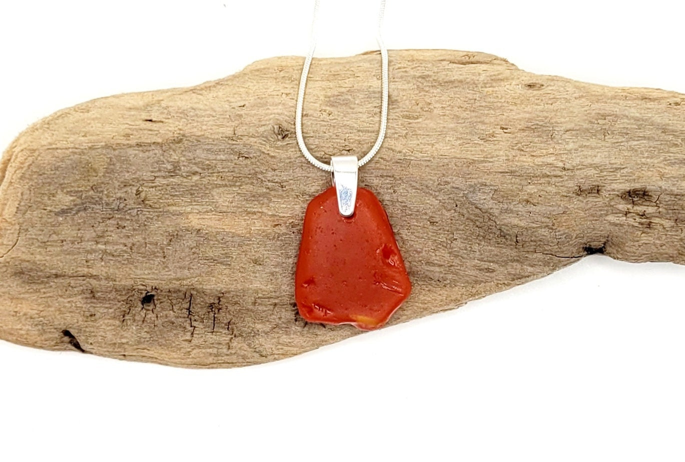 Rare Red Orange Genuine Milk Sea Glass/Sea Glass and Sterling Silver Necklace/Red Orange Glass Sea Glass Pendant/Sea Glass Jewelry/67