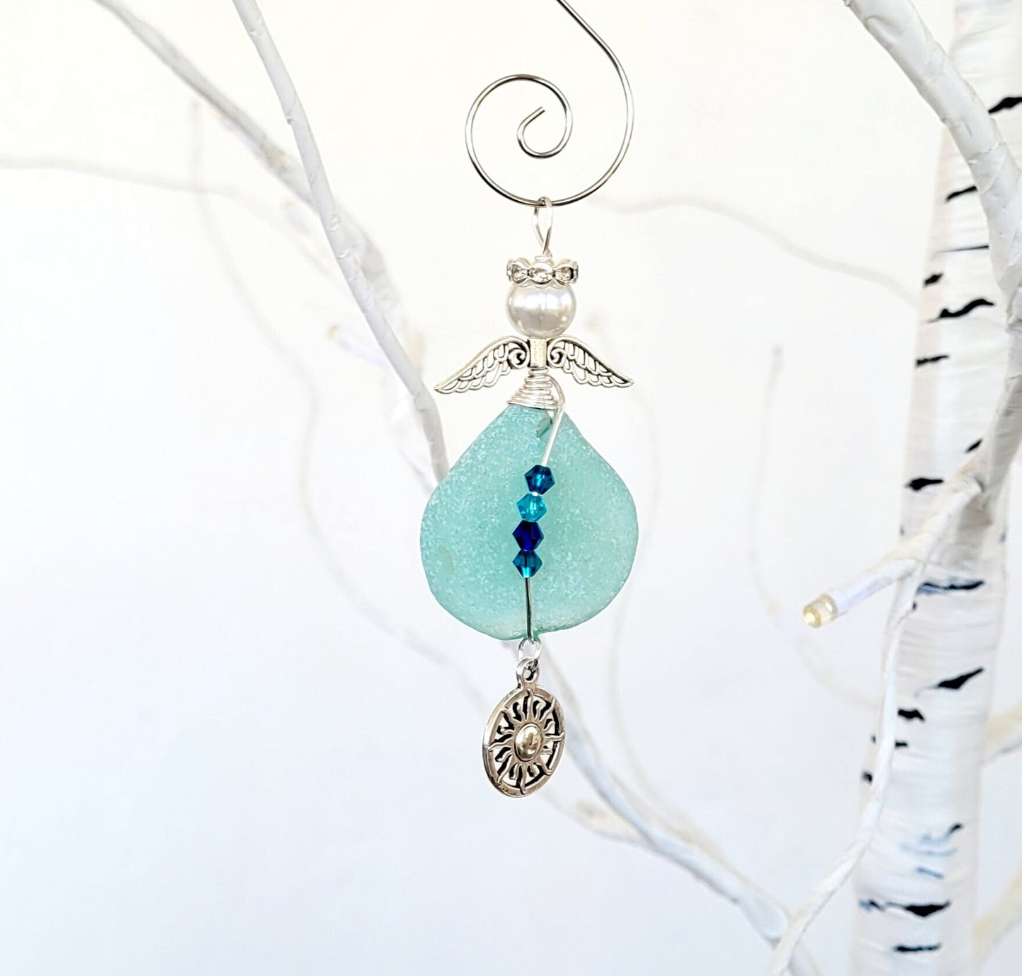 Genuine Sea Glass Angel Sun Catcher/Angel Car Charm/Angel Pendant/Angel Ornament/Get Well Gift/Religious Gift/Gift for Her/Birthday Gift/160