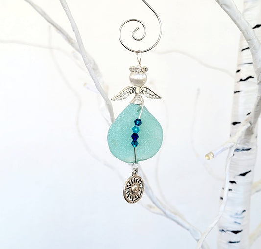 Genuine Sea Glass Angel Sun Catcher/Angel Car Charm/Angel Pendant/Angel Ornament/Get Well Gift/Religious Gift/Gift for Her/Birthday Gift/160