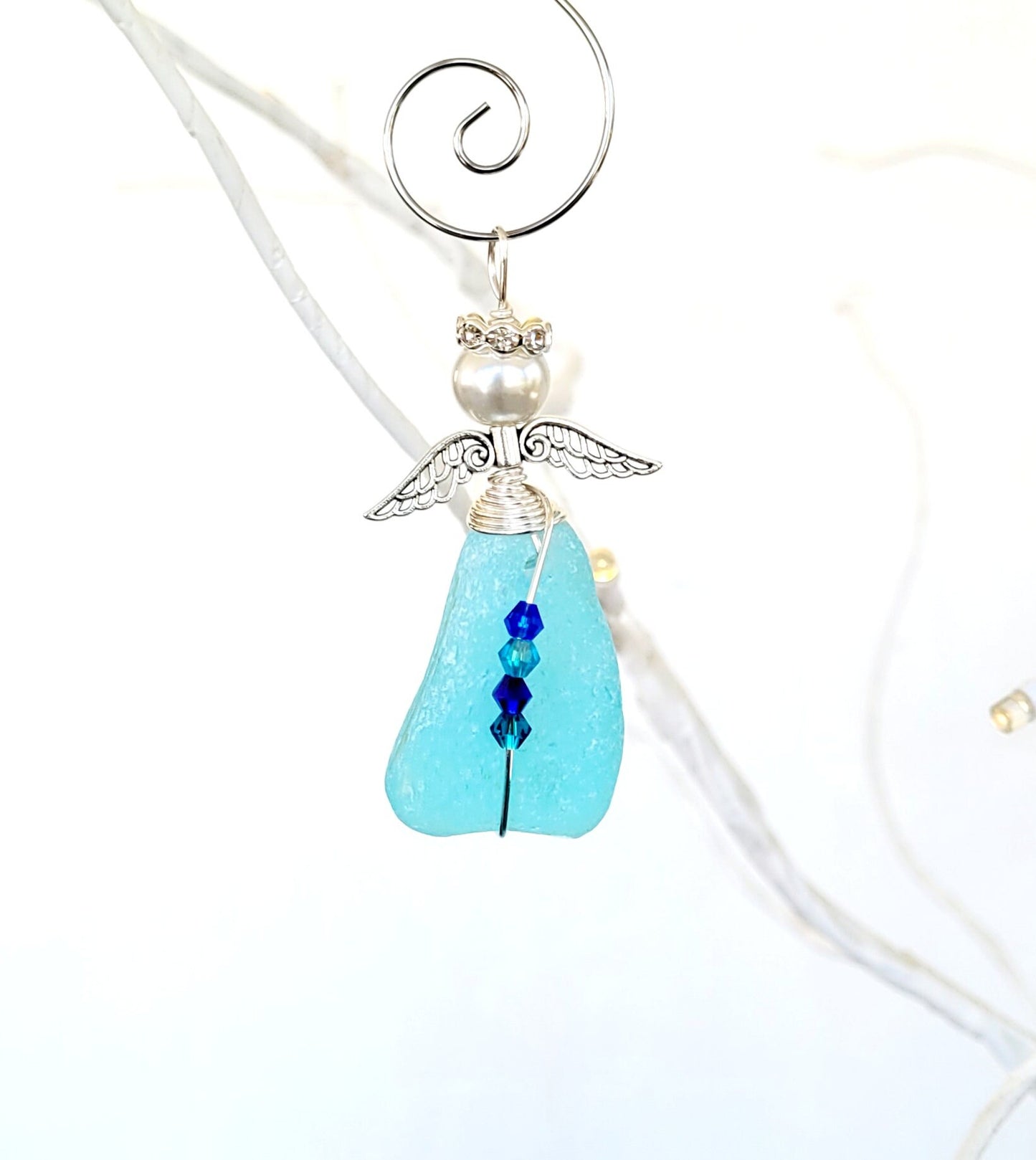 Genuine Sea Glass Angel Sun Catcher/Angel Car Charm/Angel Pendant/Angel Ornament/Get Well Gift/Religious Gift/Gift for Her/Birthday Gift/118