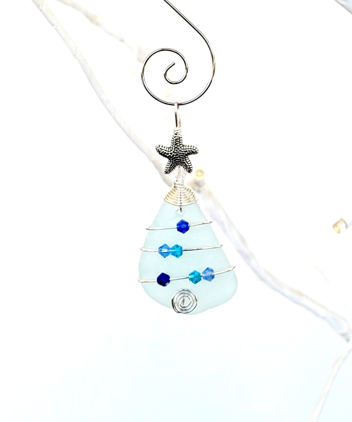 Genuine Sea Glass Christmas Tree Pendant/Sea Glass Christmas Tree Ornament/Coastal Ornament/Beach Decor/29d