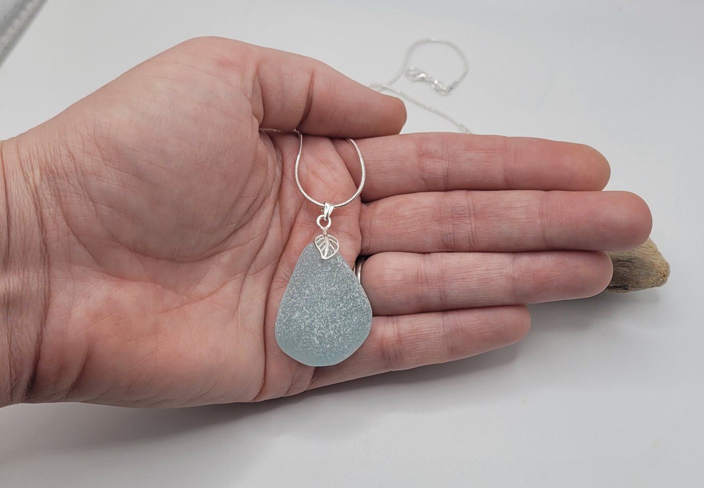 Genuine Sea Glass/Sea Glass and Sterling Silver Necklace/Sea Glass Pendant/Genuine Sea Glass Jewelry/57