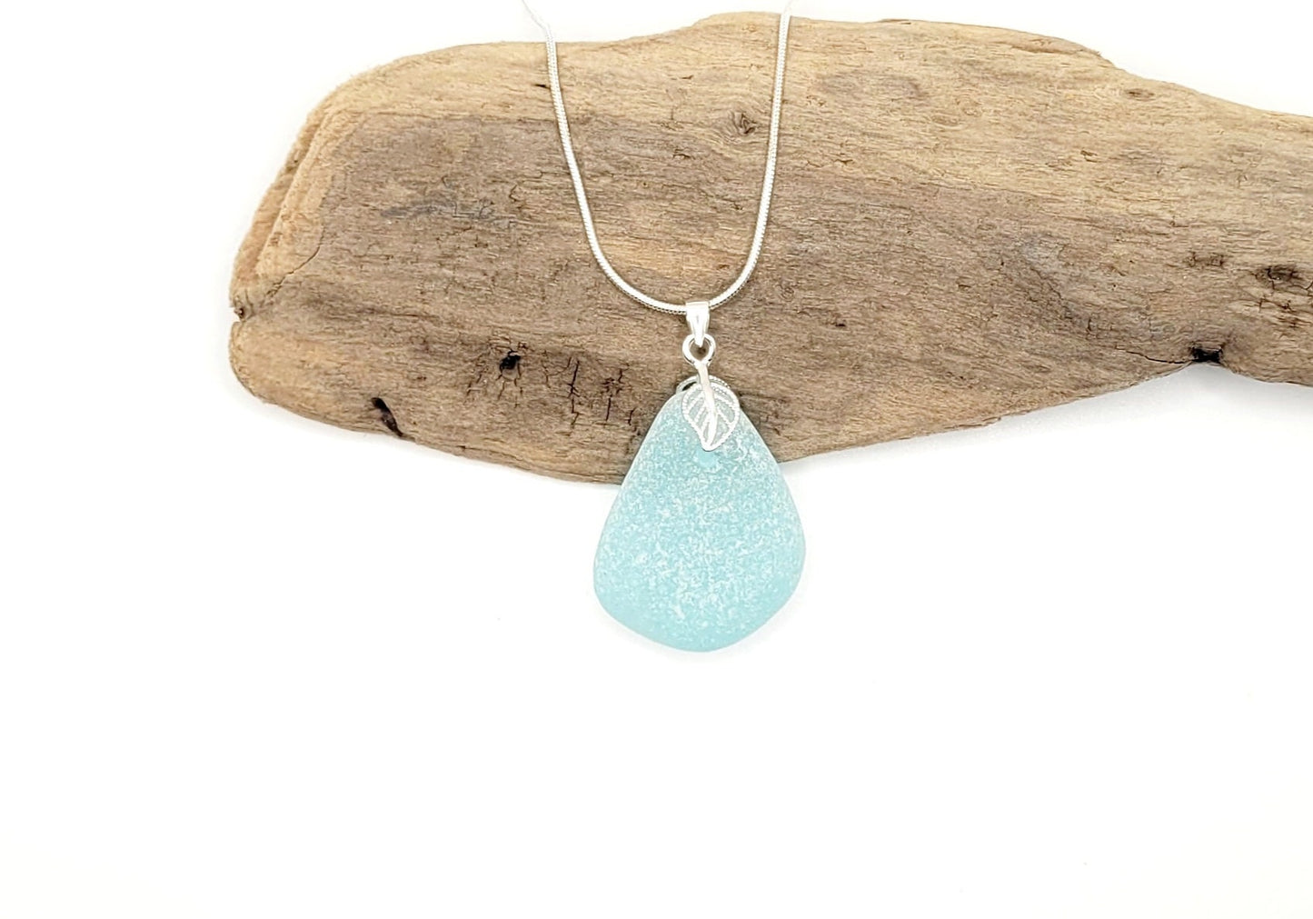 Genuine Sea Glass/Sea Glass and Sterling Silver Necklace/Sea Glass Pendant/Genuine Sea Glass Jewelry/57