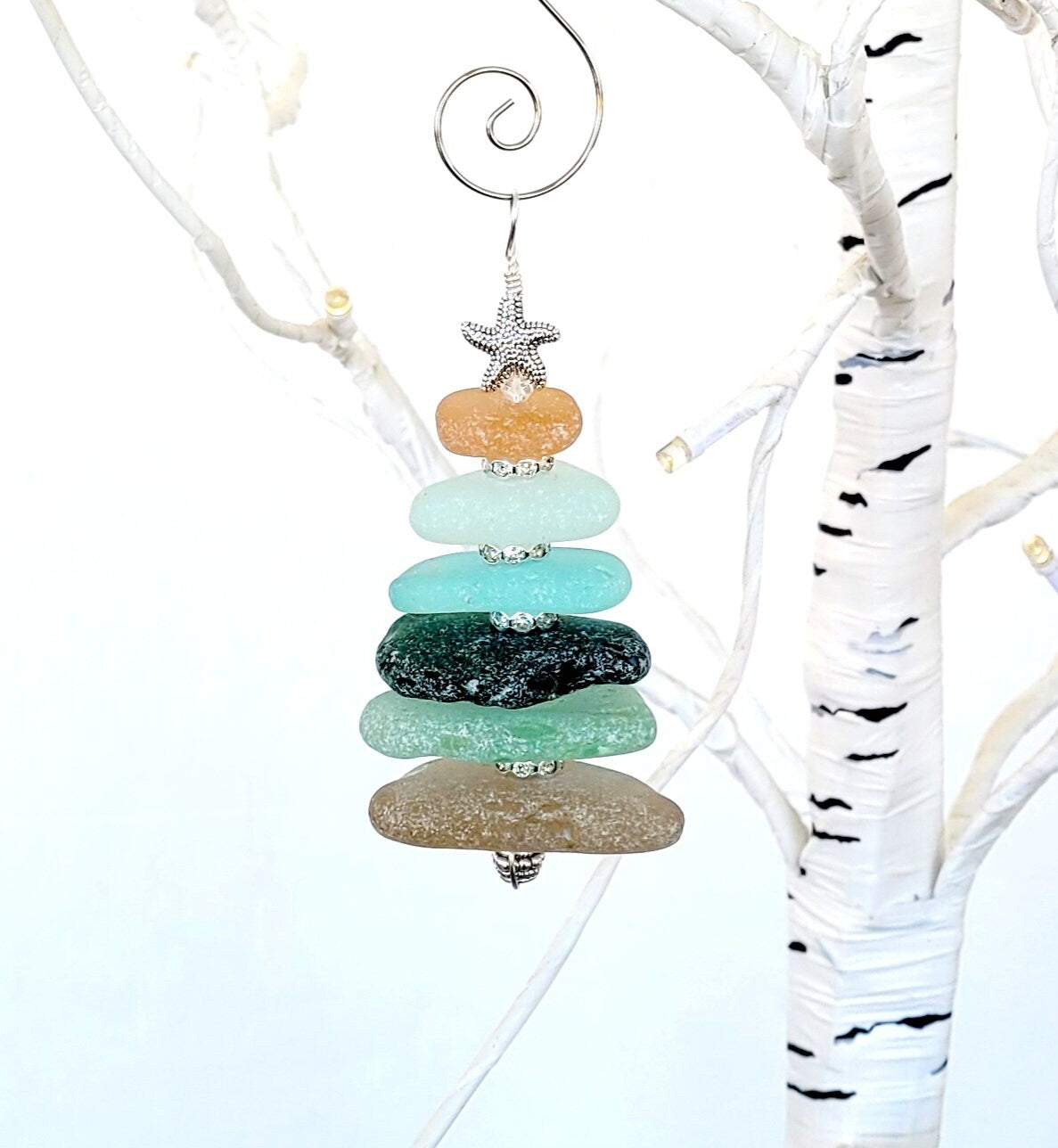 Sea Glass Christmas Tree Ornament/Sea Glass Pine Tree Ornament/Genuine Sea Glass Tree Ornament/33