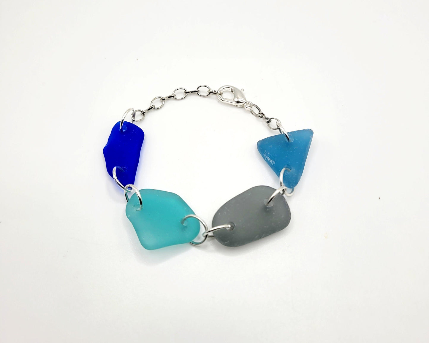 Sea Glass Bracelet/Genuine Sea Glass/Sea Glass Charm Bracelet/white and aqua Beach Glass Bracelet/Nautical Bracelet