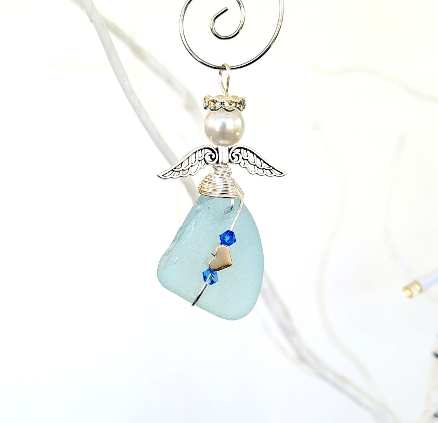 Genuine Sea Glass Angel Sun Catcher/Angel Car Charm/Angel Pendant/Angel Ornament/Get Well Gift/Religious Gift/Gift for Her/Birthday Gift/169