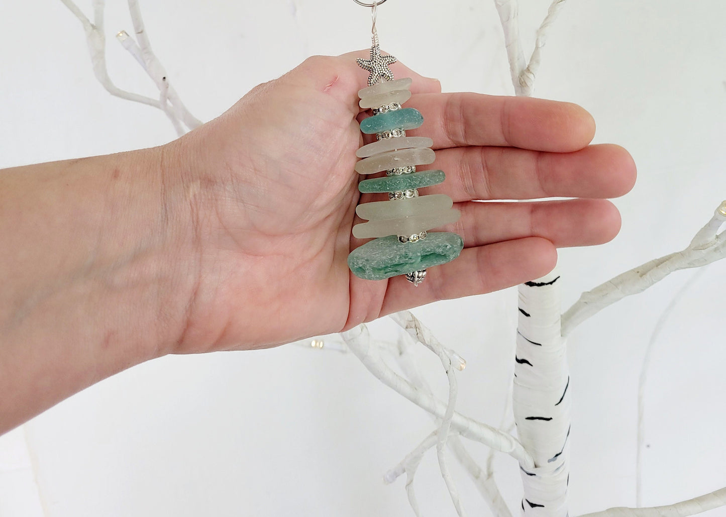 Sea Glass Christmas Tree Ornament/Sea Glass Pine Tree Ornament/Genuine Sea Glass Tree Ornament/145