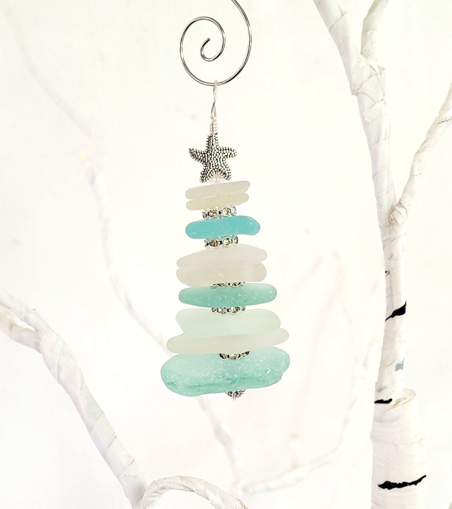 Sea Glass Christmas Tree Ornament/Sea Glass Pine Tree Ornament/Genuine Sea Glass Tree Ornament/145