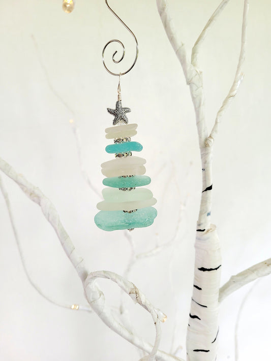 Sea Glass Christmas Tree Ornament/Sea Glass Pine Tree Ornament/Genuine Sea Glass Tree Ornament/145